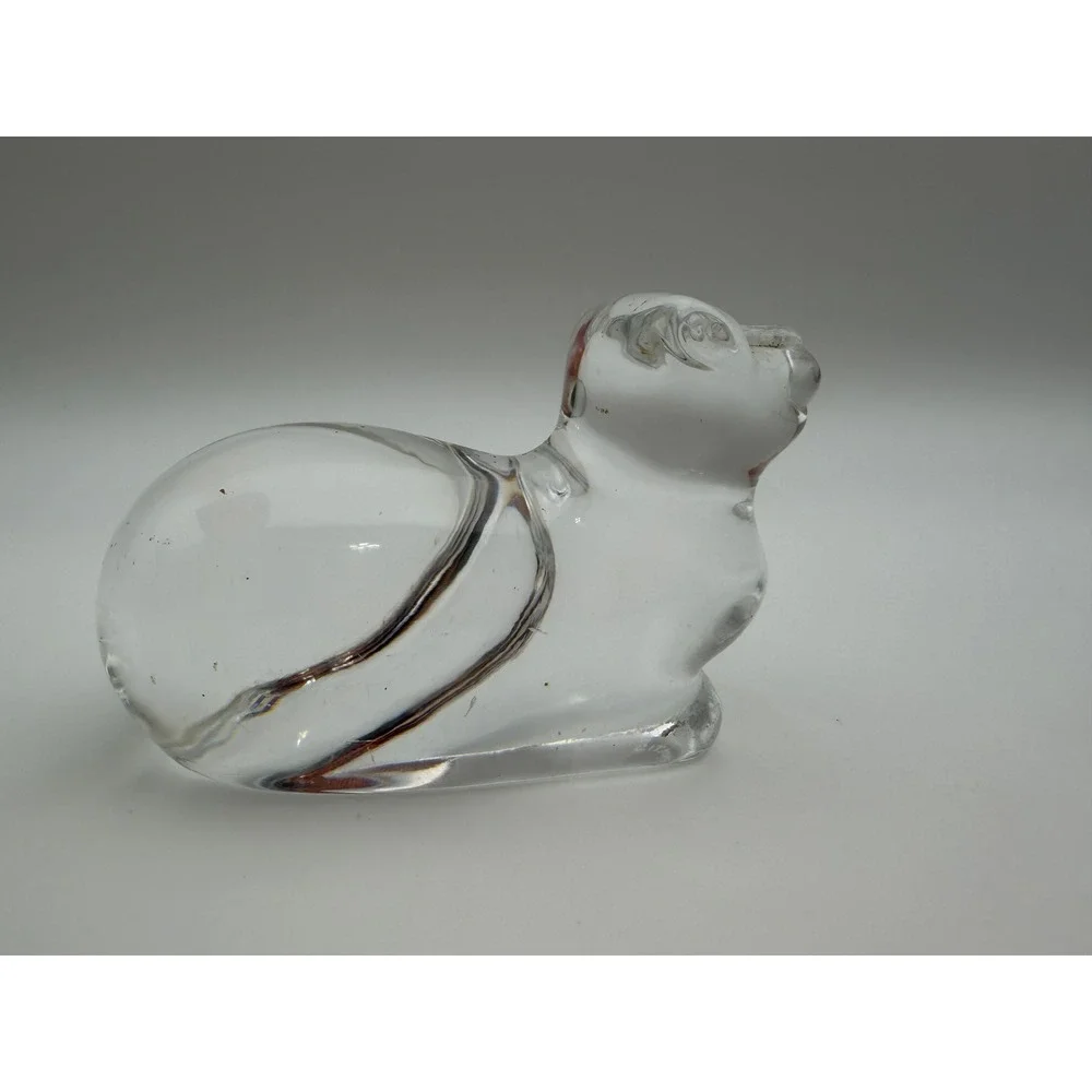 Atlantis Crystal Cat Figurine Reclining Glass Feline Paperweight Clear Signed